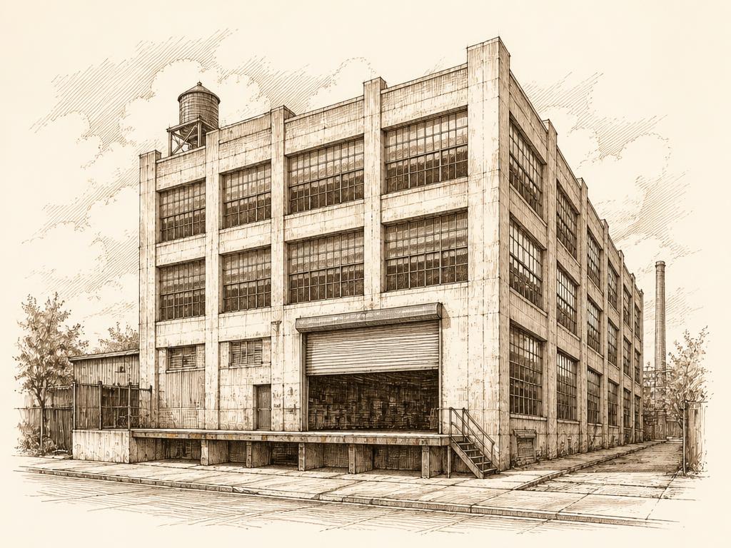Ink sketch of an East Williamsburg manufacturing loft